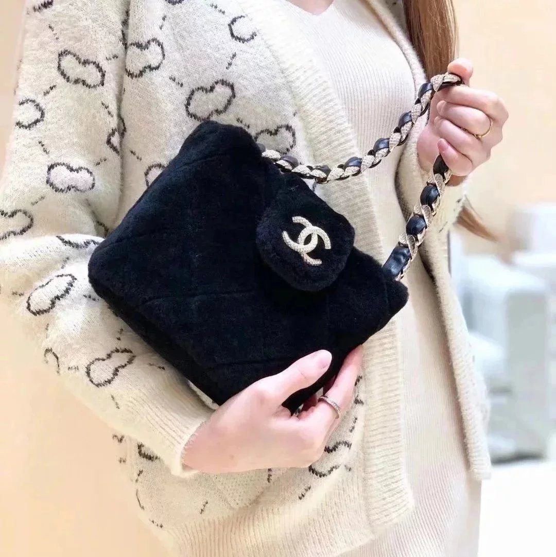 Chanel Women's Bag Top version Limited Edition2023New Autumn and Winter Diamond Wool AS2257Furbag Bucket Bag Shoulder Messenger Bag Women's Bag