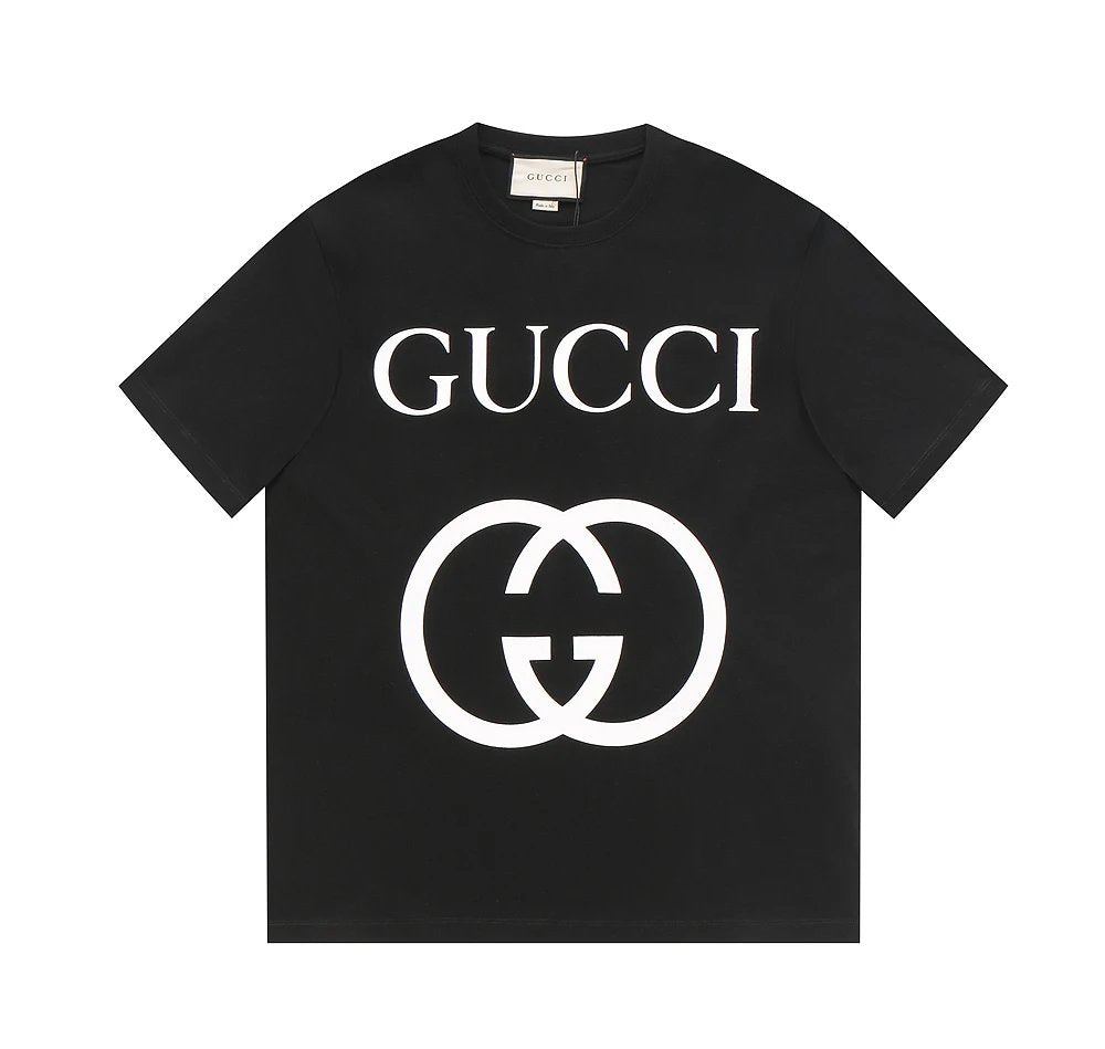Gucci T-shirt Classic Double Ring logo Printed Style Double G round Neck Short Sleeve25ss New Pure Cotton Unisex Style T T-shirt OS Loose Fit Base Shirt Top Half Sleeve T-Shirt