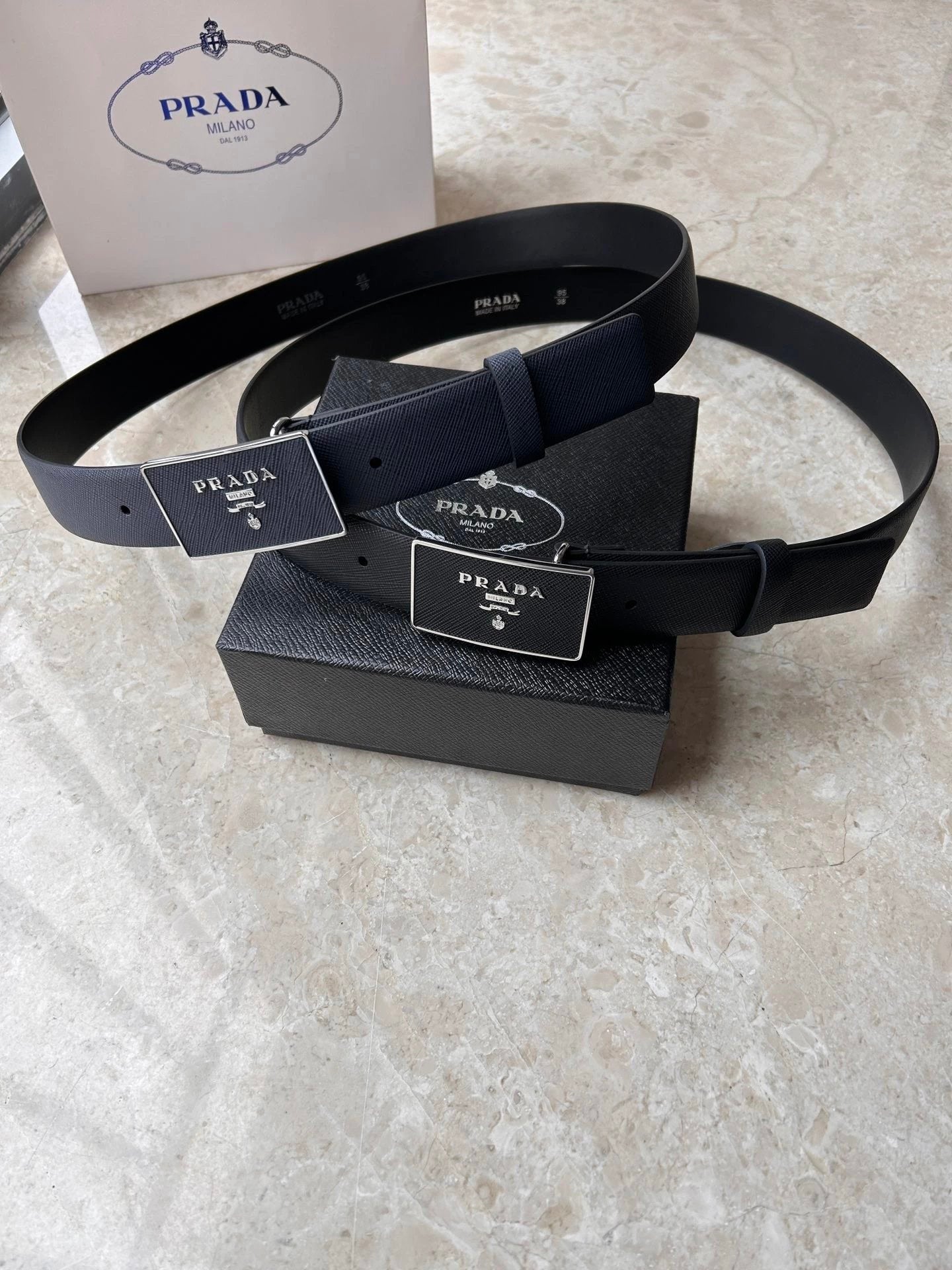 PRADA Belt Top version 【First Layer Cowhide】Men's Belt P Home Classic Business Belt Fashion Casual Width:3.5cm Boutique Pattern Automatic Buckle316Fine Steel Made Selected First Layer Cowhide Italian Leather Embryo PA Sliding Teeth Are Strong and Durable