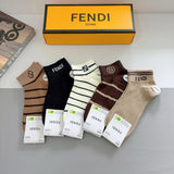 Fendi Sock 【a Box5Double】Double F Letter stripes logo Breathable Fashion25ss New Short Cotton Socks Spring Summer Autumn Thin Business Deodorant Sweat-Absorbing Sports Casual Versatile