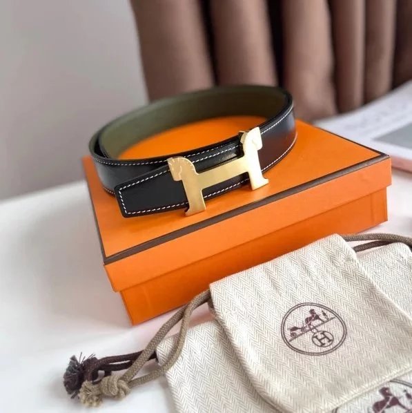 Hermes Belt Top version 【New products in stock】Genuine Leather Belt Business Casual Unisex H Buckle Belt Double-Sided Available Pant Belt32mm