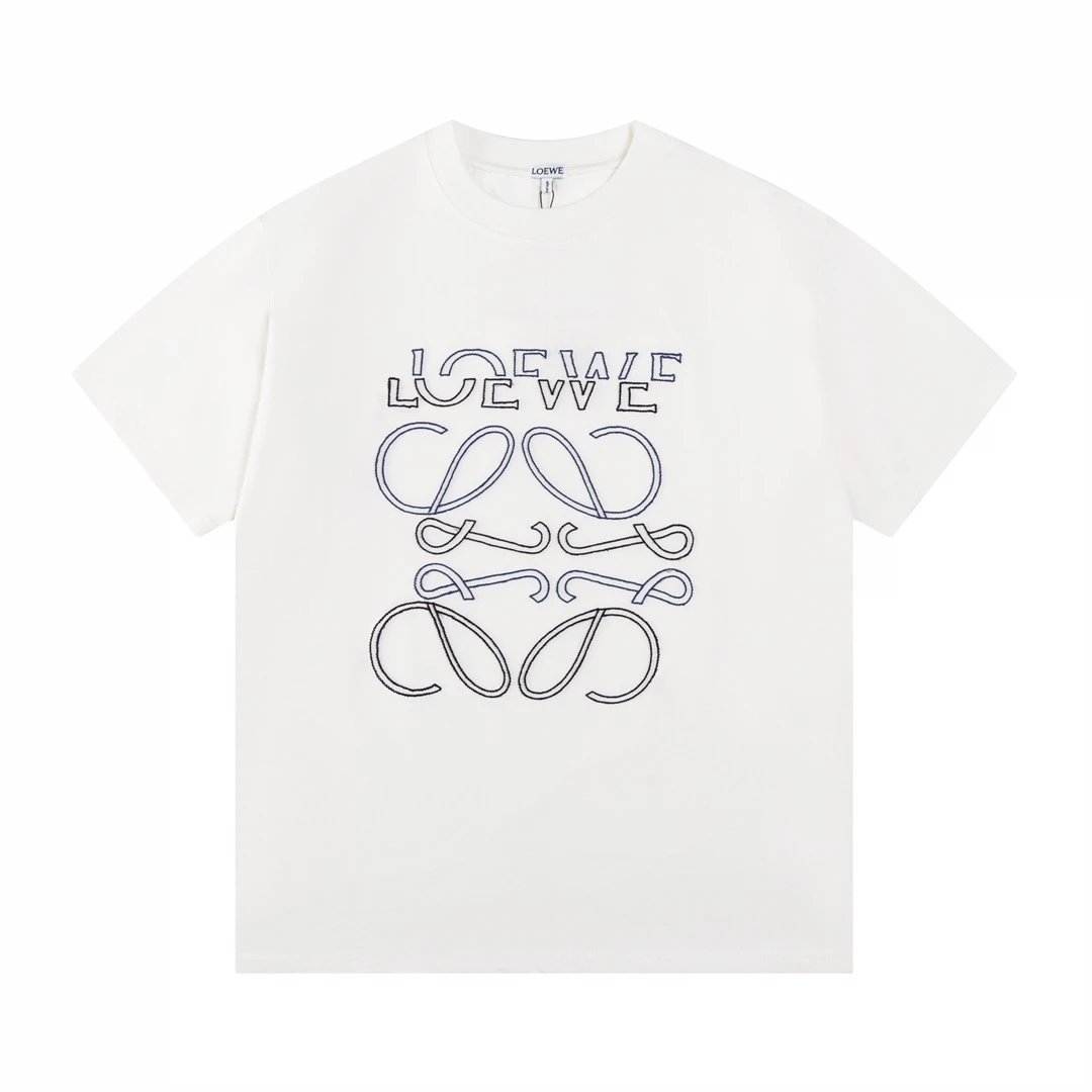 LOEWE T-shirt Classic Chest LOGO Layered Embroidered Round Neck Short Sleeve25ss New pure cotton T Unisex T-Shirt OS Loose Fit Base Shirt Top T-Shirt Short Sleeve