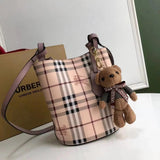 Burberry Women's Bag Top version 【High-End Customization】Plaid Bucket Bag Crossbody Bag Shoulder Bag Original War Horse Plaid Inner Italian Palm Pattern Cowhide Three Colors
