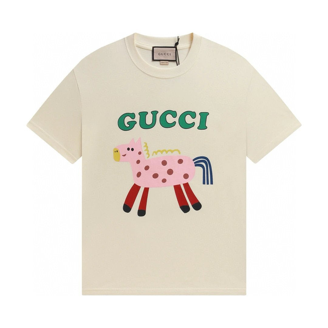 Gucci T-shirt Cute Little Pony Print on the Chest logo round Neck Short Sleeve25ss New Pure Cotton Unisex Style T T-shirt OS Loose Fit Base Shirt Top Half Sleeve T-Shirt