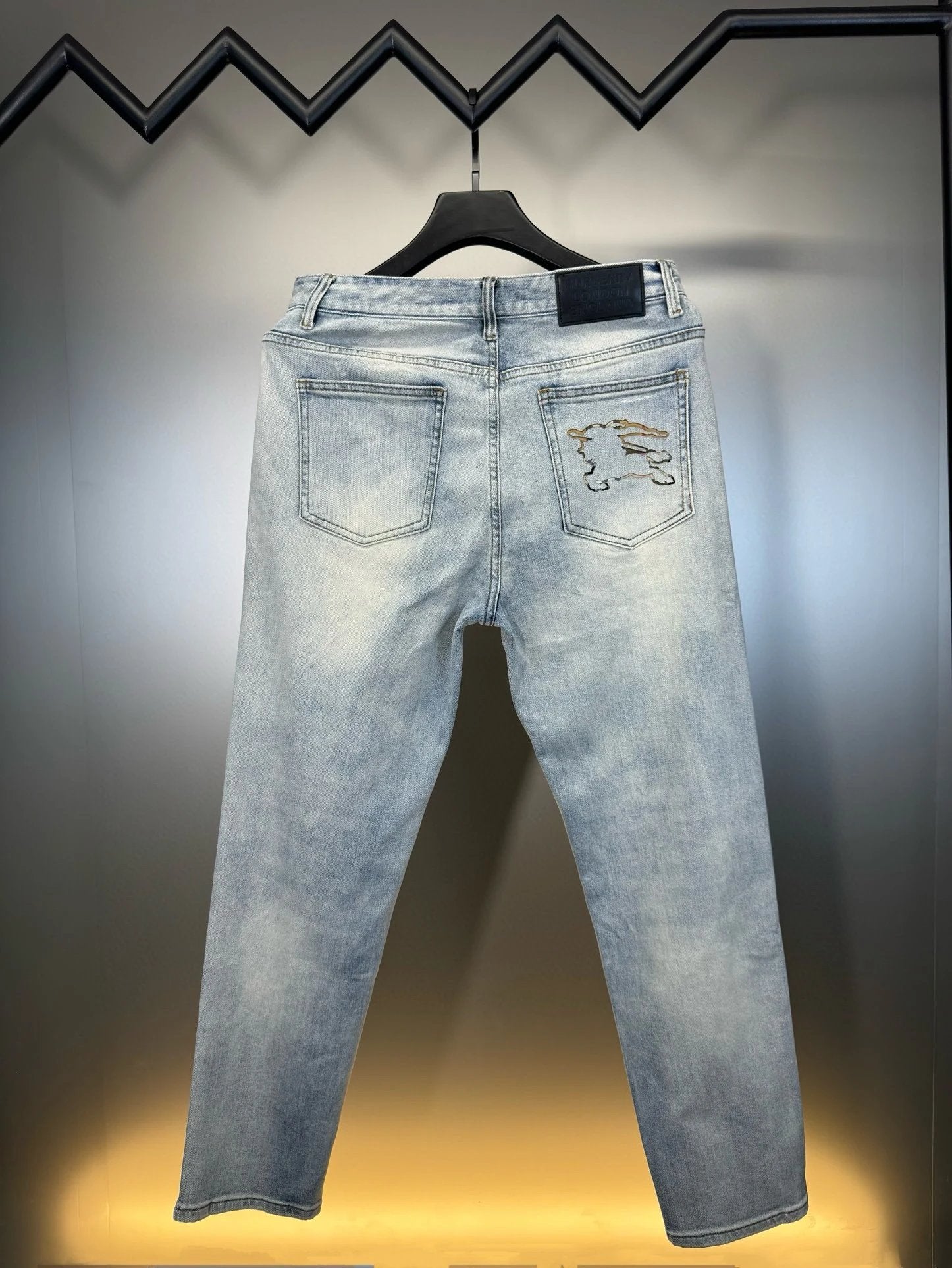 Burberry Jeans Washed Blue Jeans Autumn Winter New Unisex Straight Long Pants Loose Casual Wide Leg High Waist
