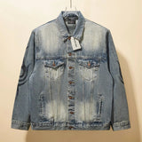 Balenciaga Jackets Hand-drawn Totem Pattern Denim Jacket Fashion Simple Heavy Casual Short Unisex Washed Vintage Turn-down Collar Jacket
