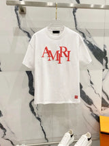 Amiri T-shirt Logo Brand Letters LOGO Foam Print Logo Crew Neck Short Sleeve Pure Cotton Unisex T Shirt Bottoming Shirt OS Loose Fit T-Shirt