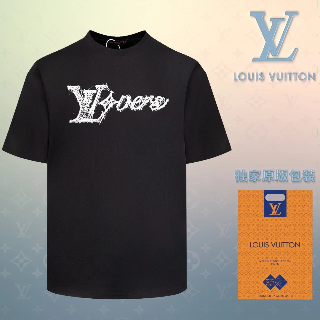 Louis Vuitton LV T-shirt 3D Handwritten Personality LOGO Printed round Neck Short Sleeve25ss New Pure Cotton Unisex Style T T-shirt OS Loose Fit Base Shirt Short Sleeve Top T-Shirt