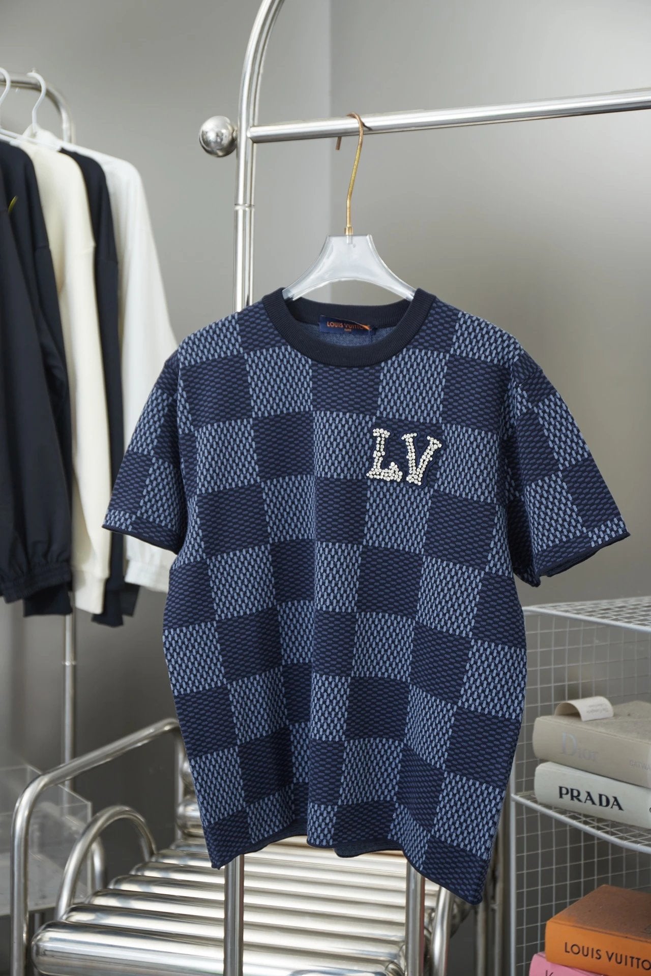 Louis Vuitton LV T-shirt Swarovski Rhinestone Embroidery Brand logo Letter Half-Sleeve Knit Sweater Unisex T T-shirt