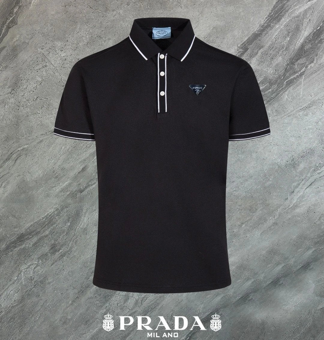 PRADA T-shirt Chest Triangle Mark logo Patch POLO Shirt Lapel Short Sleeve25ss New Unisex Style OS Loose T Summer Half Sleeve Business Shirt Plus Size T-Shirt