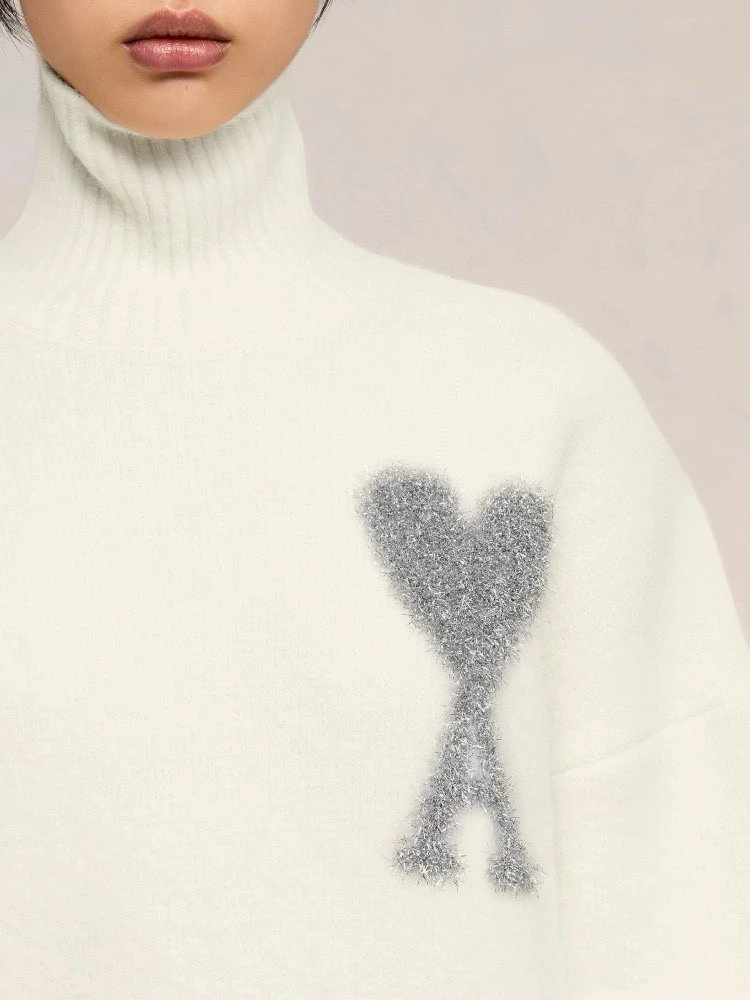 Ami Sweater Top Version23Autumn and Winter Turtleneck New Loose Alpaca Blended Soft and Glutinous Love Clouds Sweater