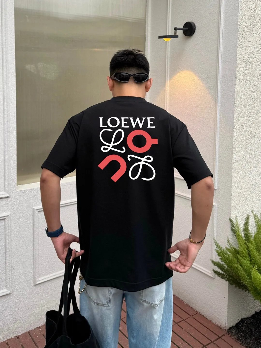 LOEWE T-shirt Color-block Letter Print logo round Neck Short Sleeve25ss New Pure Cotton Unisex Style T T-shirt OS Loose Fit Base Shirt Short Sleeve Top T-Shirt