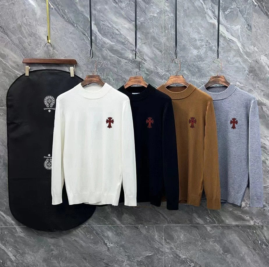 Chrome Hearts Sweater Logo LOGO Three-Dimensional Mock Neck Sweater Long Sleeve Idle Style OS Loose Fit Unisex Knit Top Jacket Versatile Casual Wearable Inside and Outside