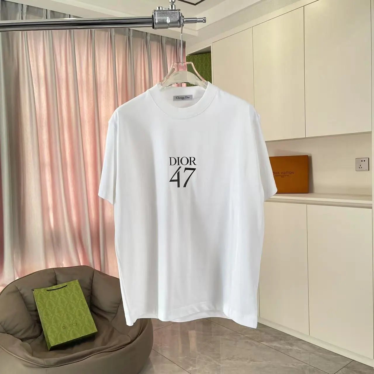 Dior T-shirt Chest47Alphanumeric Printing logo round Neck Short Sleeve25ss New Pure Cotton Unisex Style T Casual T-Shirt Base Layer Shirt OS Loose Fit Half Sleeve Top Plus Size