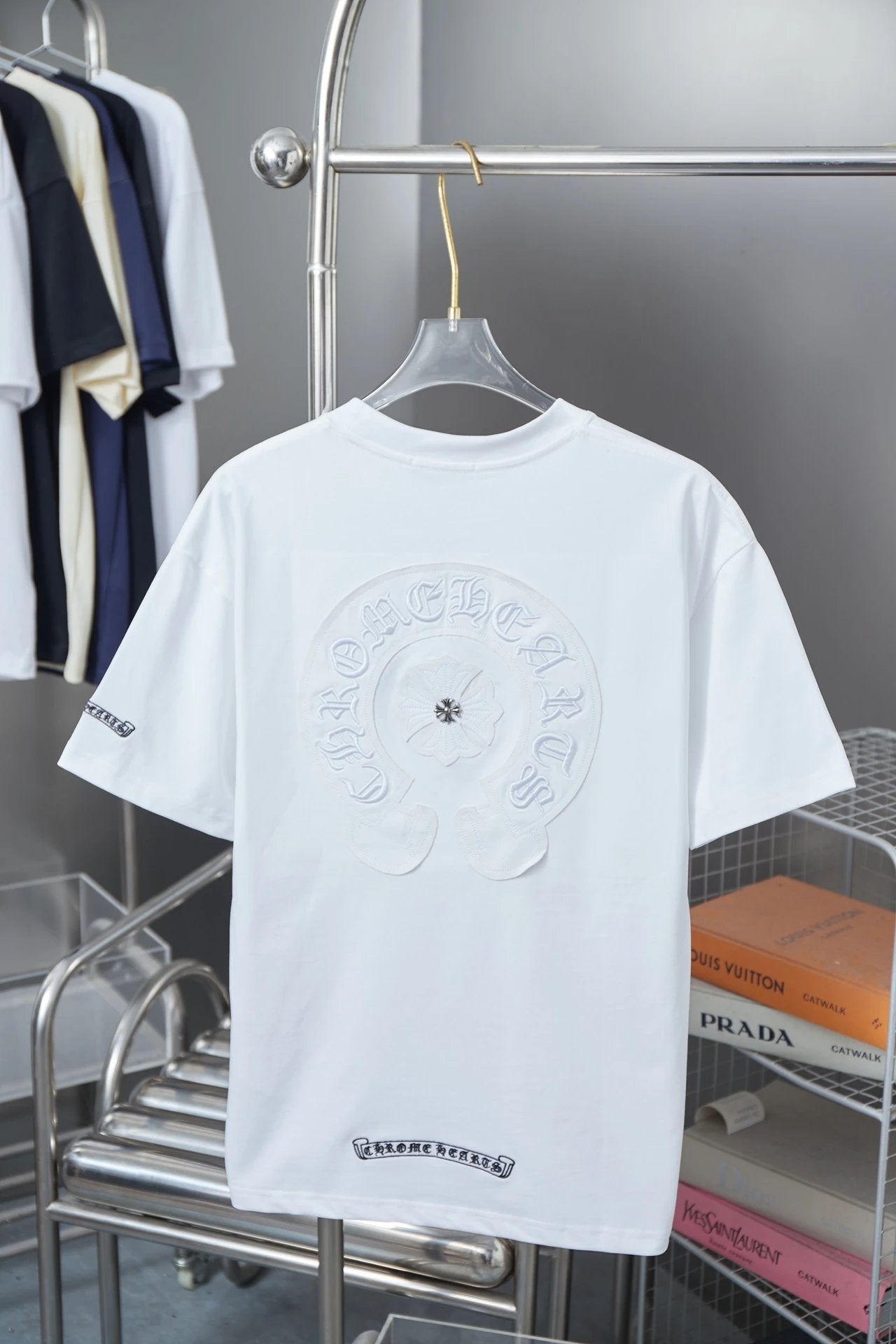 Chrome Hearts T-shirt Front and Back Horse Hoof Sanskrit Patch Embroidery logo round Neck Short Sleeve25ss New Pure Cotton Unisex Style T Casual T-Shirt Base Layer Shirt OS Loose Fit Half Sleeve Top Plus Size