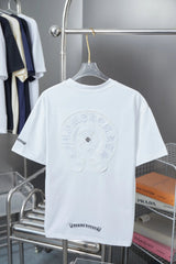 Chrome Hearts T-shirt Front and Back Horse Hoof Sanskrit Patch Embroidery logo round Neck Short Sleeve25ss New Pure Cotton Unisex Style T Casual T-Shirt Base Layer Shirt OS Loose Fit Half Sleeve Top Plus Size