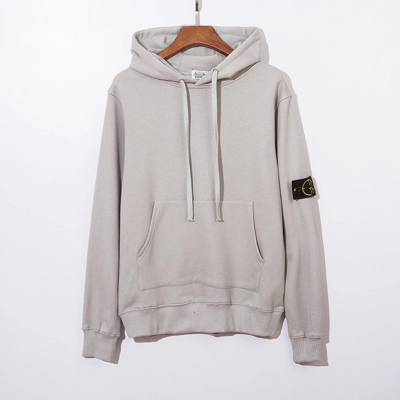 Stone Island Hoodie European and American Fashion Brand Autumn and Winter New Armband Terry Solid Color Long Sleeve Men and Women Same Style Couple Figure Flattering Hoodie