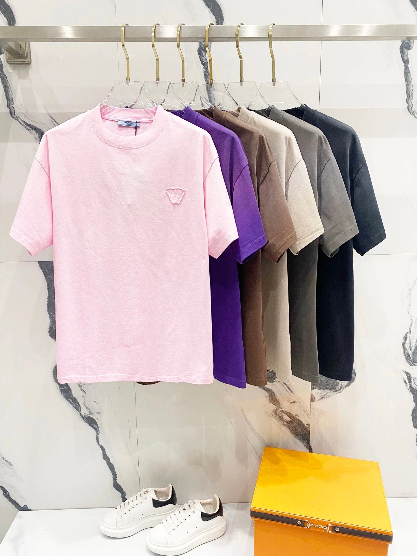 PRADA T-shirt Chest Triangular Plate Paste Cloth Embroidery logo round Neck Short Sleeve25ss New Pure Cotton Unisex Style T T-shirt OS Loose Fit Base Shirt Top Half Sleeve T-Shirt