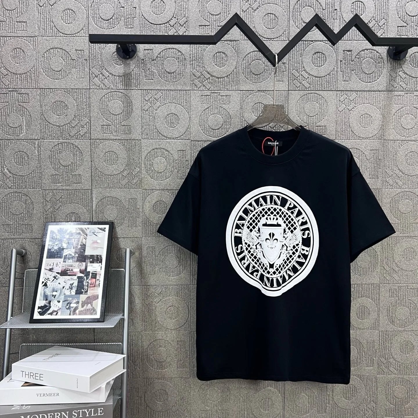 Balmain T-shirt Large Chest Badge with Letter Print logo round Neck Short Sleeve25ss New Pure Cotton Unisex Style T Casual T-Shirt Base Layer Shirt OS Loose Fit Half Sleeve Top Plus Size