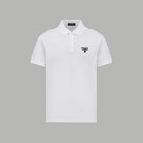 PRADA T-shirt Chest Letters logo Hot Drilling POLO Short Sleeve Turn-down Collar Shirt Unisex Summer Loose Fit T Business Commuter Short Sleeve Shirt Plus Size T-Shirt