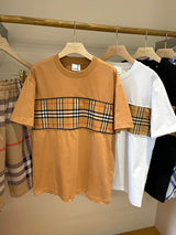 Burberry T-shirt Plaid Patchwork Decoration logo round Neck Short Sleeve25ss New pure cotton T Unisex T-Shirt OS Drop Shoulder Loose Fit Base Shirt Top T-Shirt Short Sleeve