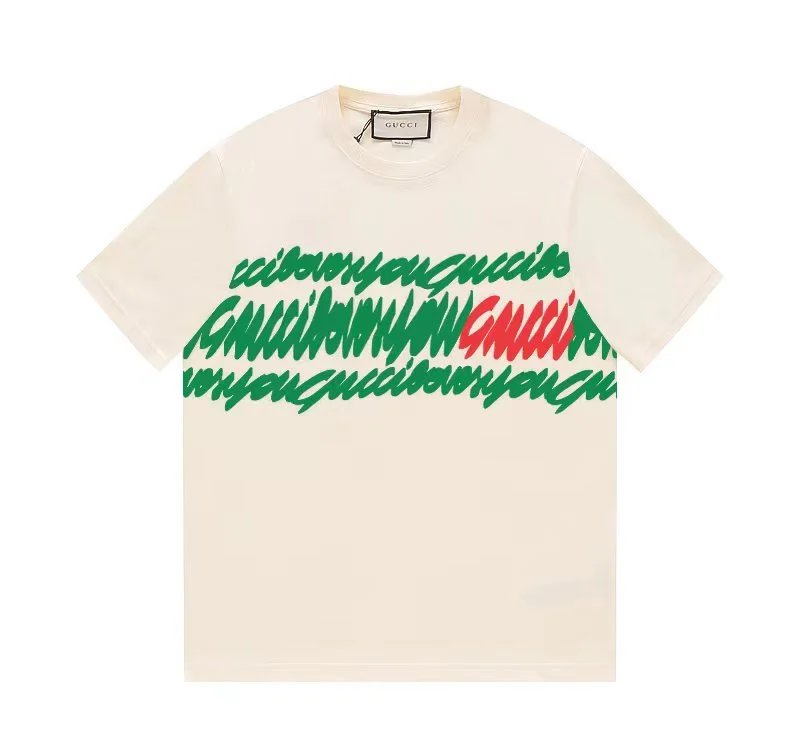 Gucci T-shirt Red and Green Alphabet Color Graffiti logo round Neck Short Sleeve25ss New Pure Cotton Unisex Style T T-shirt OS Loose Fit Base Shirt Top Half Sleeve T-Shirt