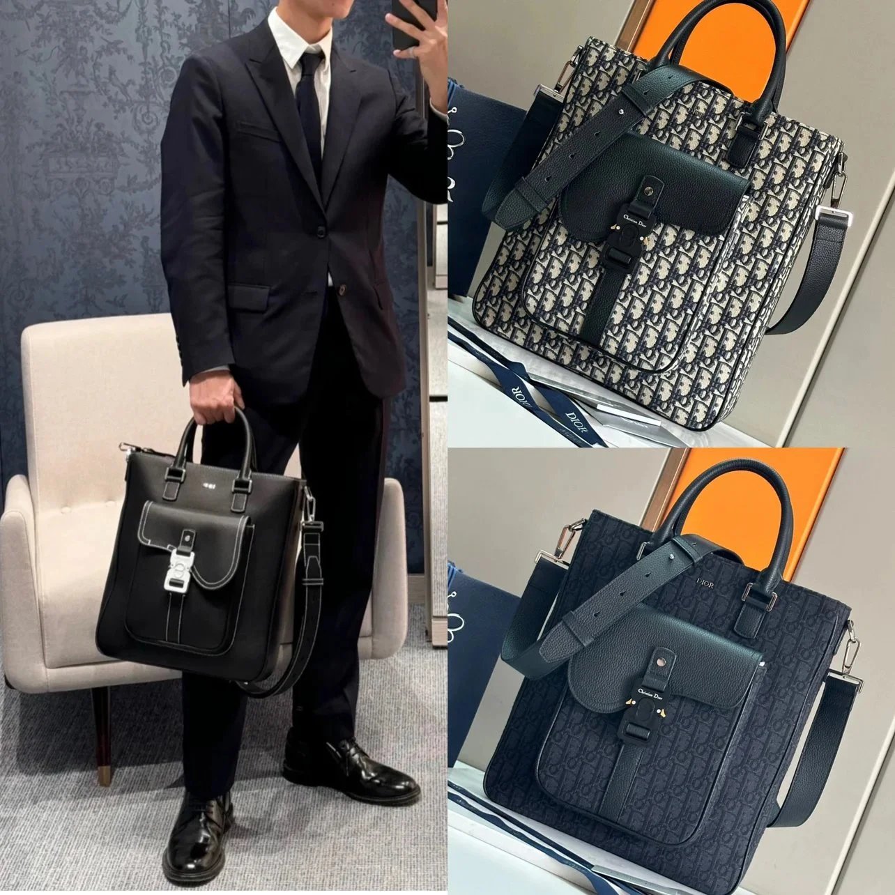 Dior Men's Bag Top version 【Super Original Leather】2024Autumn and Winter New Men's Handbag Men's Saddle Tote Bag Tote Bag Dijia Men's Portable Tote Bag Large Capacity Commuter Bag Men's Handbag Messenger Bag Casual Handbag Computer Bag File Bag Saddle Bag