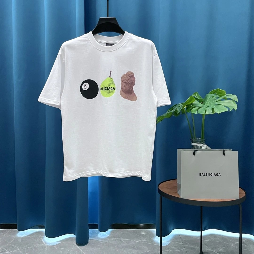 Balenciaga T-shirt Frontal Character Print logo round Neck Short Sleeve25ss New Pure Cotton Unisex Style T T-shirt OS Loose Fit Base Shirt Casual Top Short Sleeve T-Shirt