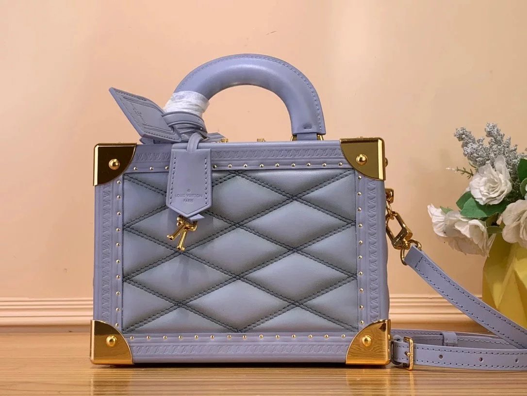 Louis Vuitton LV Women's Bag Top version 【Super Original Leather】24New Travel Bag M11047（M20468Smoked Blue Rhombus）This Paragraph PetiteValise Handbag from2024Cruise Spring and Summer Series Small Hard-Side Suitcase Suitcase Bag