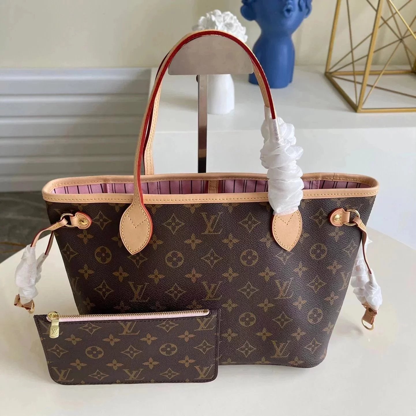 Louis Vuitton LV Women's Bag Top version Original Leather NEVERFULL Small Shopping Bag Presbyopic Chessboard Shopping Bag Shoulder Portable Mother and Child Bag Mummy Bag Women's Bag M41000N41362N41364M41362