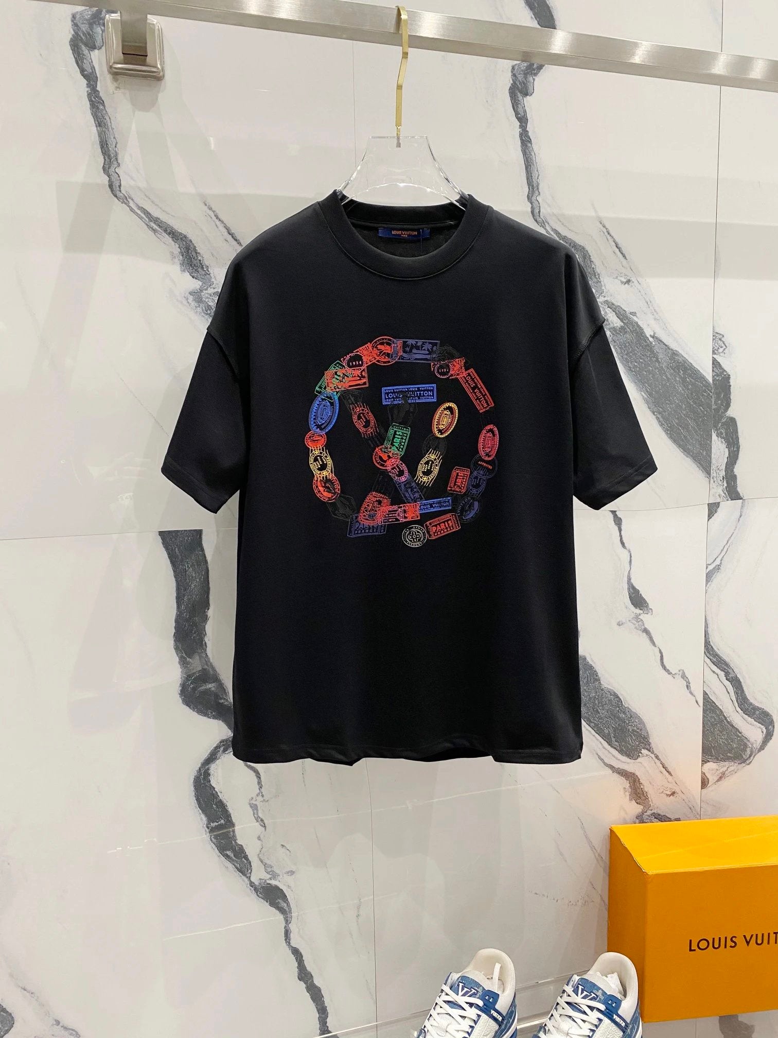 Louis Vuitton LV T-shirt Round Chain Letter LOGO Printed Crew Neck Short Sleeve Pure Cotton T Unisex T-Shirt OS Loose Fit Base Shirt Casual Simple T-Shirt