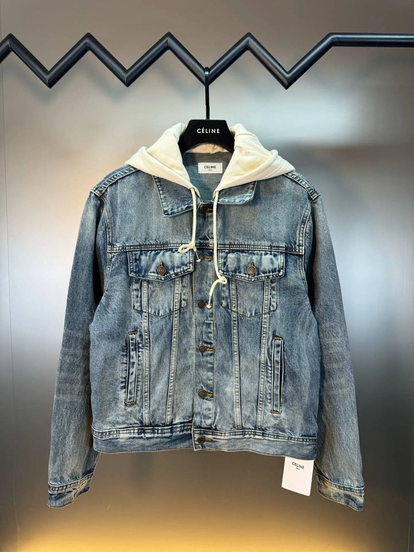 Celine Jackets SS24New Color-Block Hooded Denim Jacket for Men and Women, Autumn/Winter New Arrival