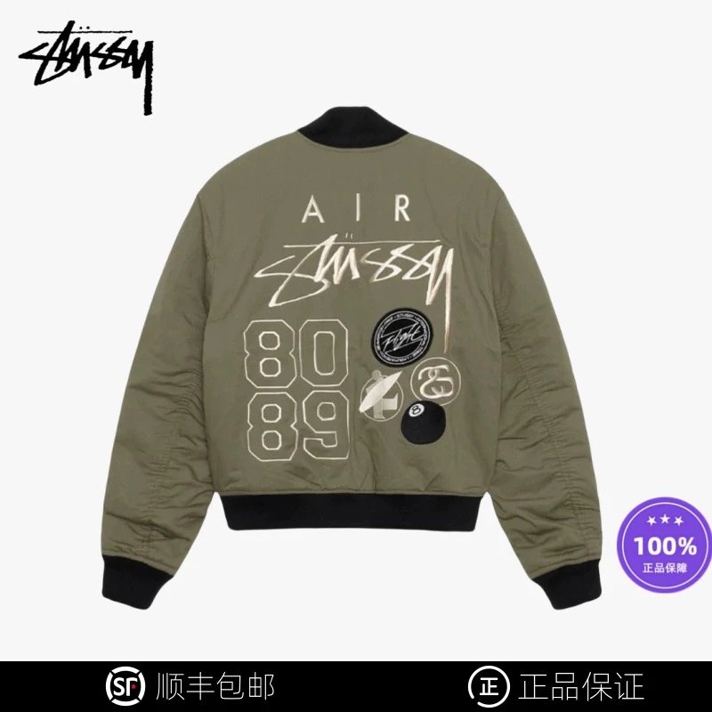 Stussy Jackets Top Version Joint Name Reversible Jacket Baseball Uniform Men's and Women's Cotton-Padded Jacket Fall Winter Coat