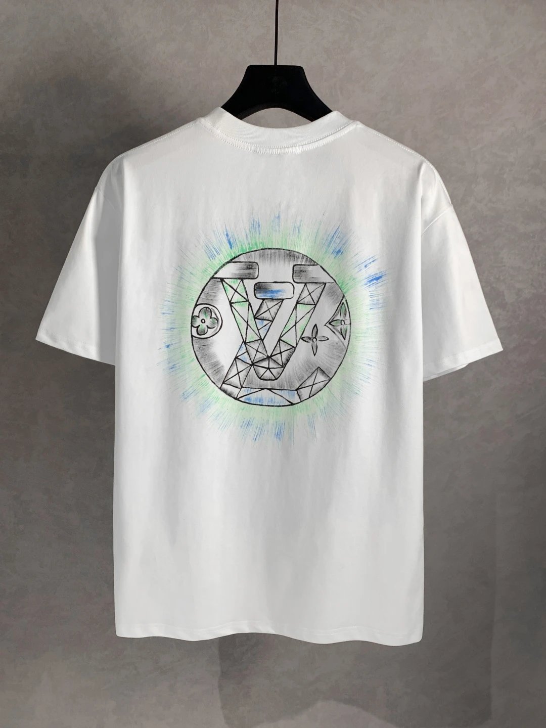 Louis Vuitton LV T-shirt Front and Back Creative Logo Hand-drawn Graffiti Print logo round Neck Short Sleeve25ss New Pure Cotton Unisex Style T T-shirt OS Loose Fit Base Shirt Half Sleeve T-Shirt Top Half Sleeve