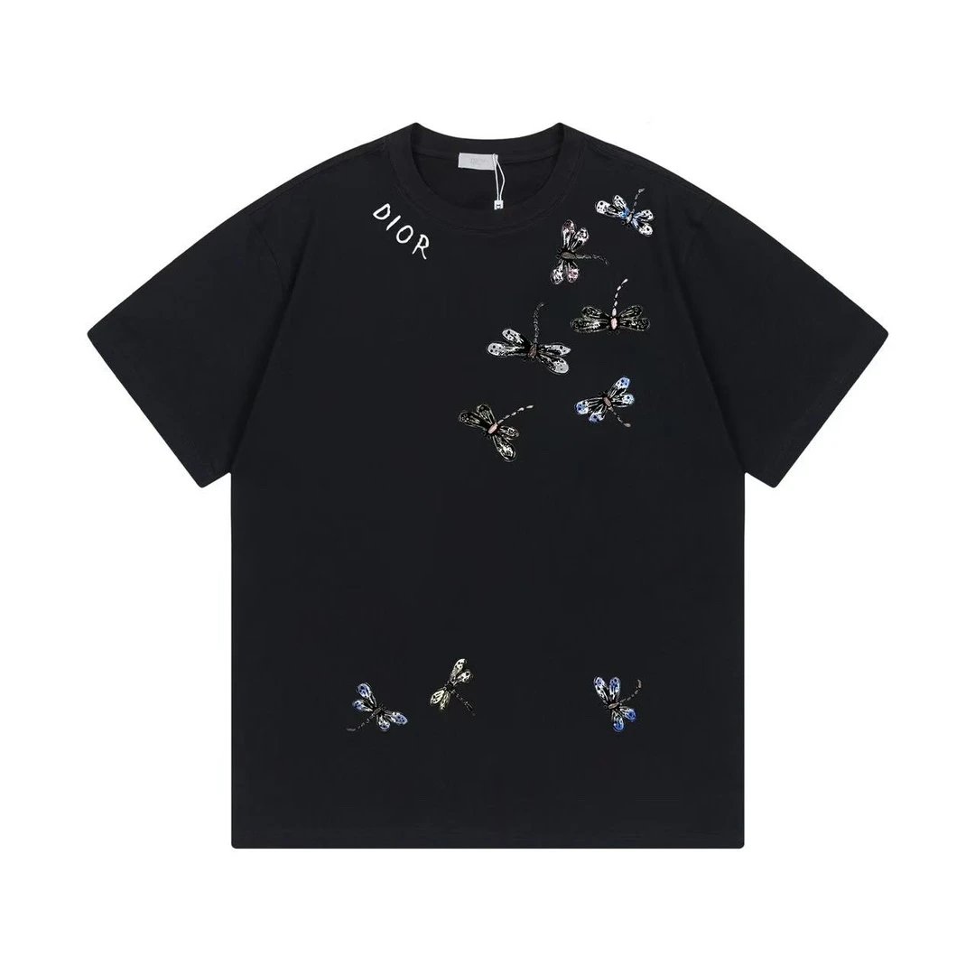 Dior T-shirt Painted Butterfly Letters logo round Neck Short Sleeve25ss New pure cotton T Unisex T-Shirt OS Loose Fit Base Shirt Top Half Sleeve T-Shirt