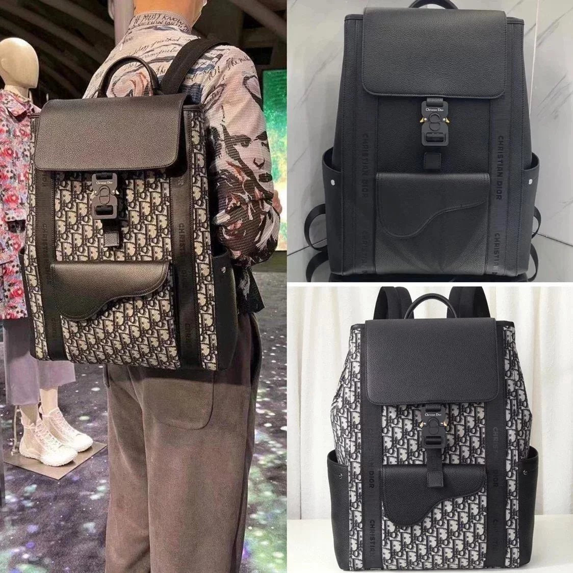 Dior Backpack Top version 【Original Order Customization】Presbyopic Canvas Saddle Backpack ObliqueNewbackpack Printed Letter Schoolbag Backpack Men's and Women's Bags