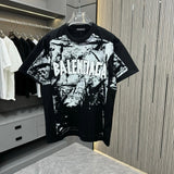 Balenciaga T-shirt Chest Spray Coloring and Screen Printing Series Techniques logo round Neck Short Sleeve25ss New Pure Cotton Unisex Style T T-shirt OS Loose Fit Base Shirt Top Half Sleeve T-Shirt