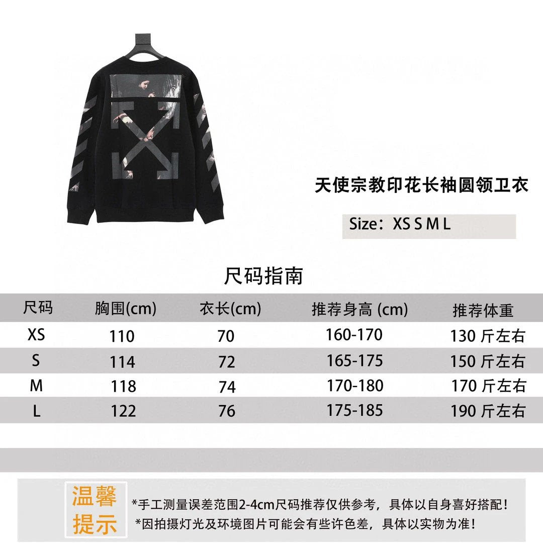 OFF -White Hoodie Angel Religious Print Long Sleeve Crew Neck Sweater Same Style for Men and Women