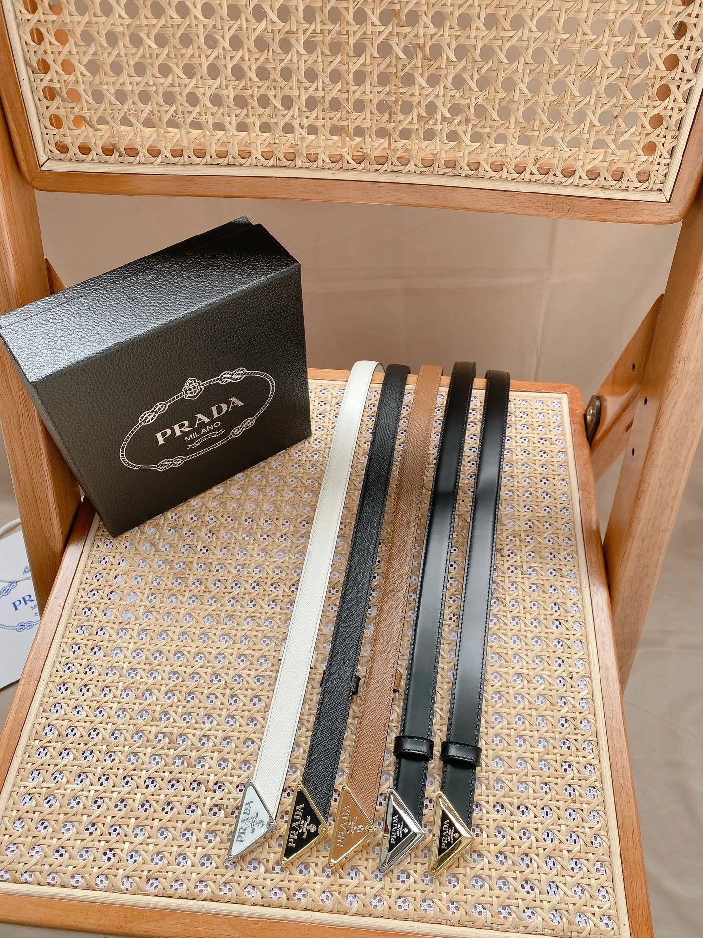 PRADA Belt Top version 【First Layer Cowhide】/Women's Belt Width2.0cm Quality Counter Full Set of Packaging Tape Chips nfc Anti-Counterfeiting Double-Sided Top Layer Leather Belt Body Matching Original Classic Triangle Mark Buckle Original Leather Cowhide