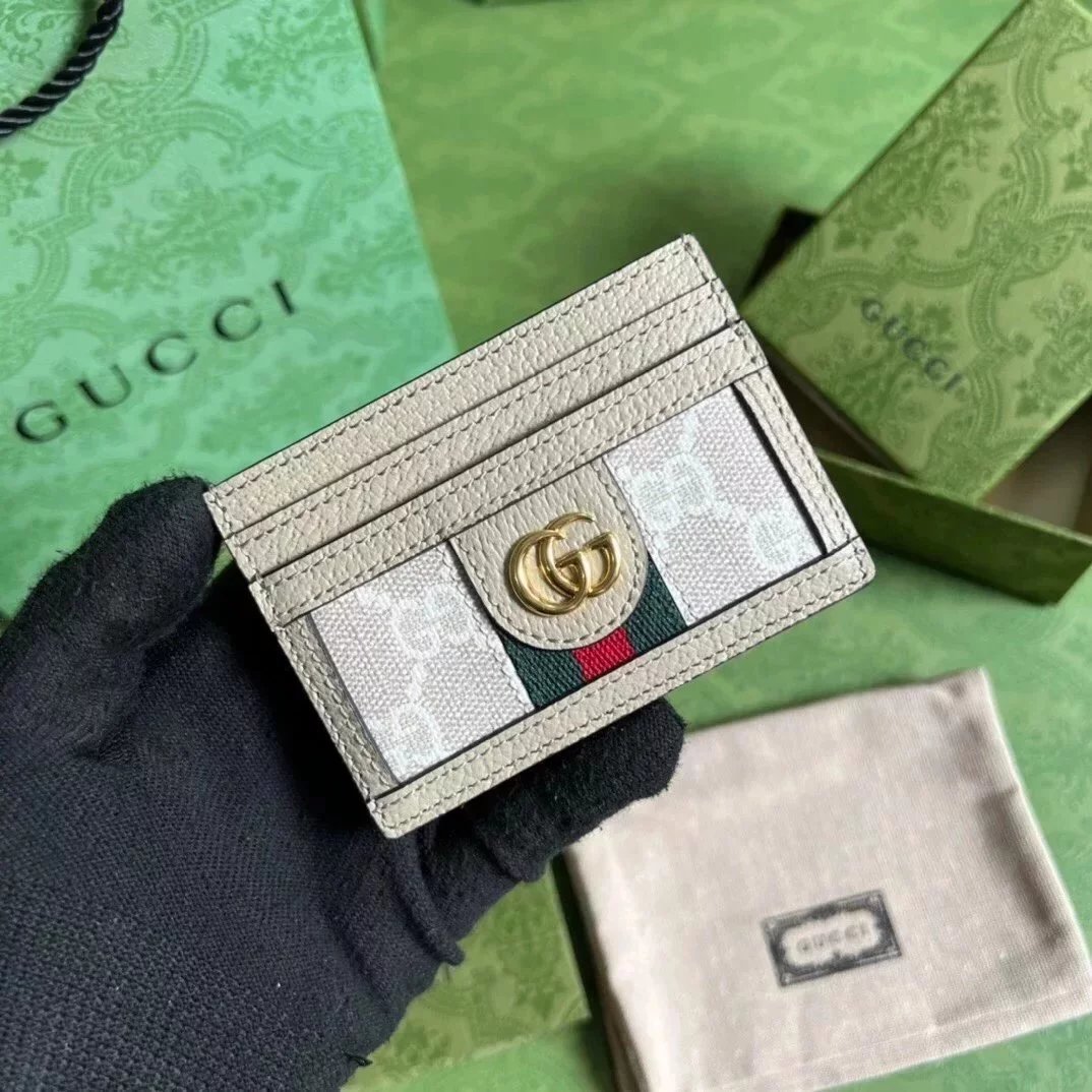 Gucci Wallet Top version 【Original Order】Tiger Head marmont Bee Print Small Card Holder Lightweight and Convenient Pair G Letters logo Genuine Leather Card Holder Card Holder Unisex