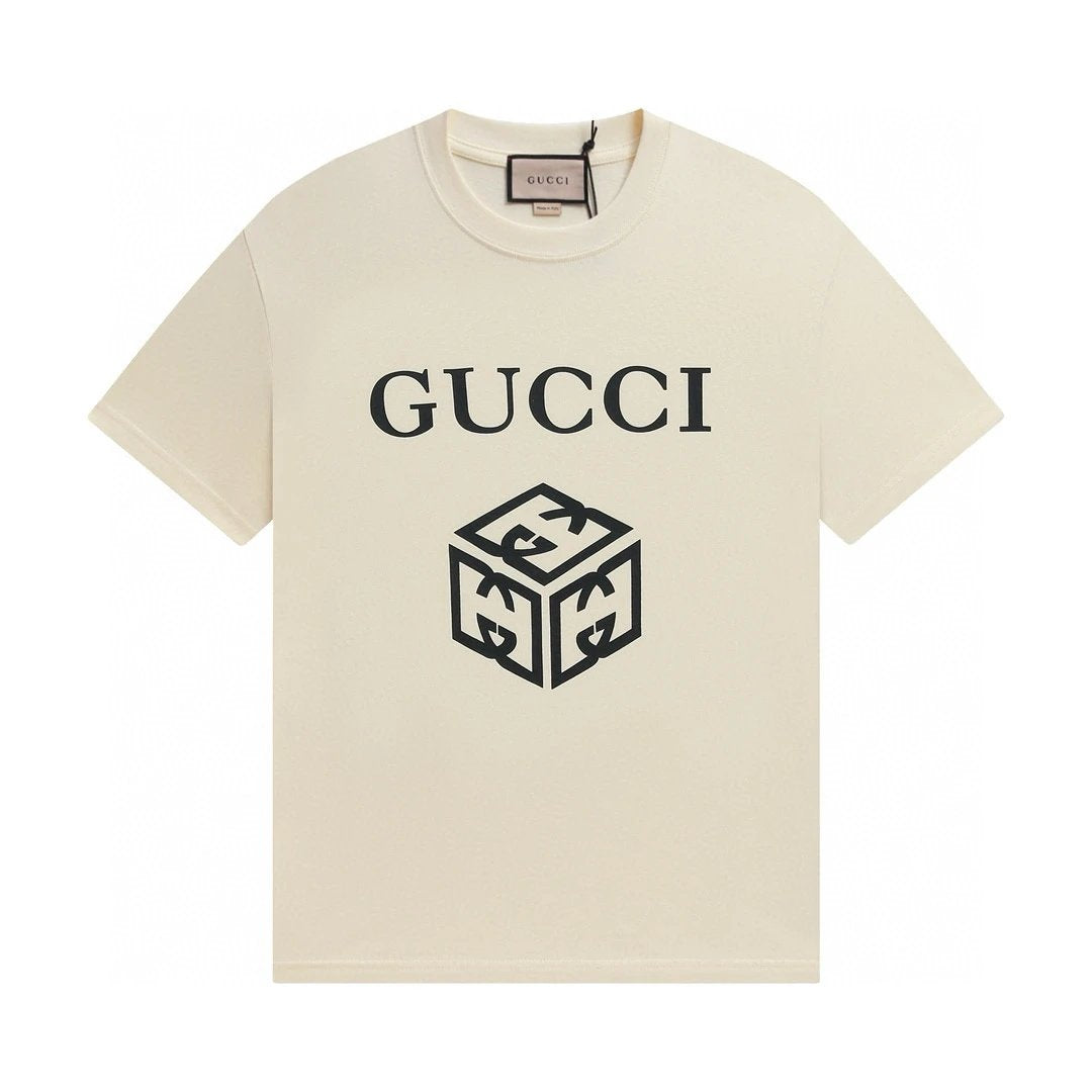Gucci T-shirt 3D Pattern Print on the Chest logo round Neck Short Sleeve25ss New Pure Cotton Unisex Style T Casual T-Shirt Base Layer Shirt OS Loose Fit Half Sleeve Top Plus Size