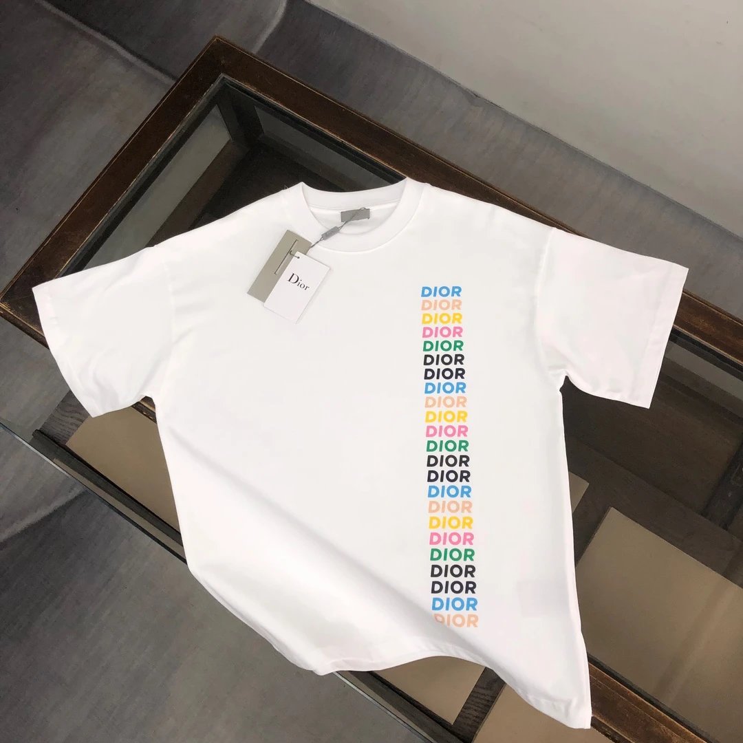 Dior T-shirt Colorful Letter Print Arranged Neatly on the Chest logo round Neck Short Sleeve25ss New Pure Cotton Unisex Style T T-shirt OS Loose Fit Base Shirt Top Half Sleeve T-Shirt