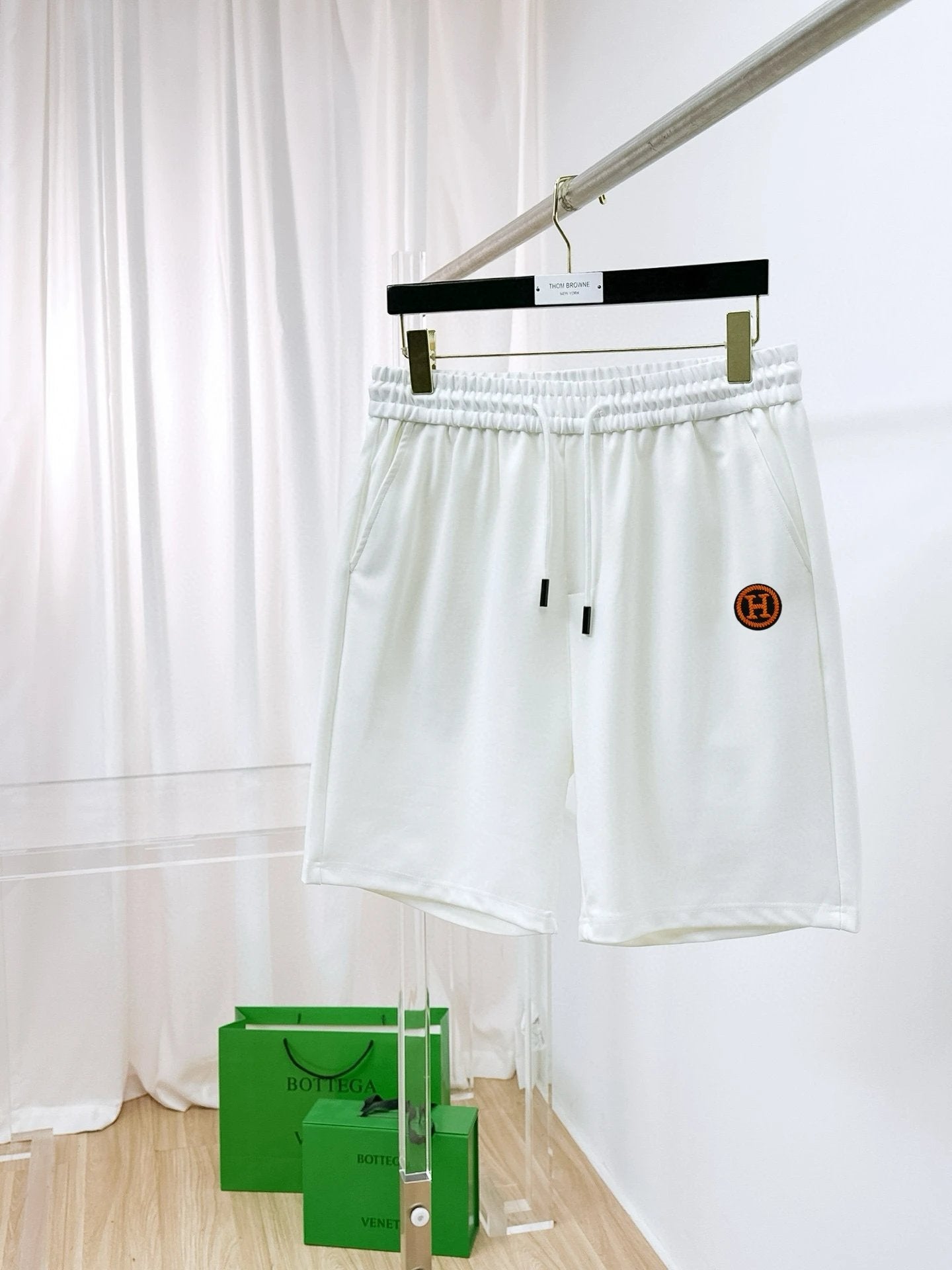 Hermes Shorts Previous version H Letter Embroidery logo Five-point Shorts25ss New Drawstring Casual5Two-Piece Casual Sweatpants Summer Pants Unisex Pure Cotton Sweatpants