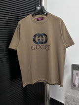 Gucci T-shirt Double-breasted G Letters logo round Neck Short Sleeve25ss New pure cotton T Unisex T-Shirt OS Loose Fit Base Shirt Top Half Sleeve T-Shirt
