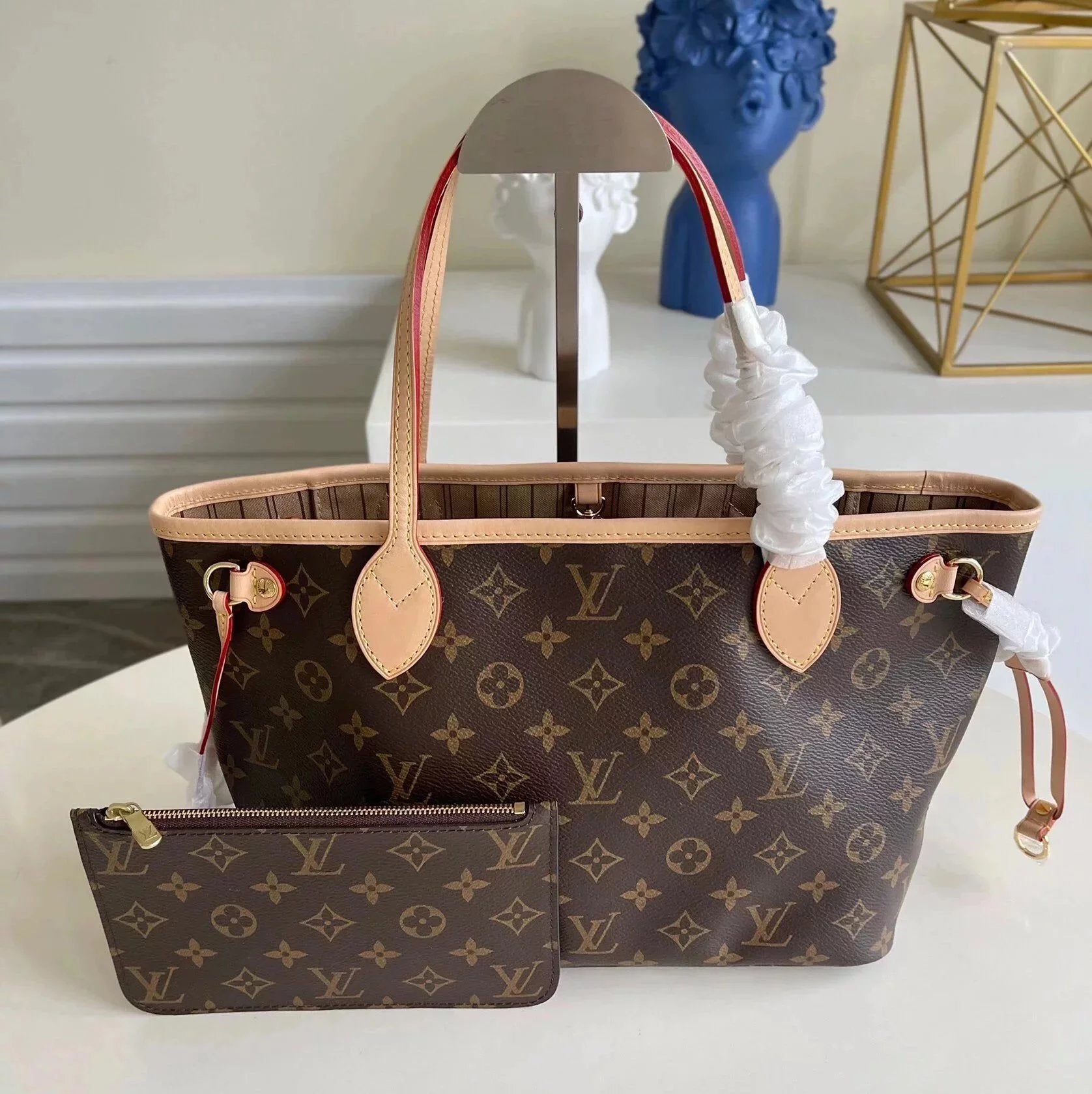 Louis Vuitton LV Women's Bag Top version Original Leather NEVERFULL Small Shopping Bag Presbyopic Chessboard Shopping Bag Shoulder Portable Mother and Child Bag Mummy Bag Women's Bag M41000N41362N41364M41362