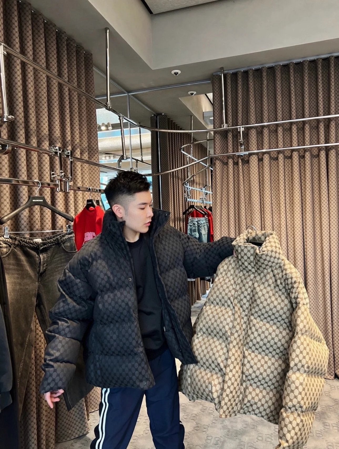 Balenciaga Down Jacket SS23Collaboration Double B Full Print Jacquard Down Jacket(New National Standard80Velvet)