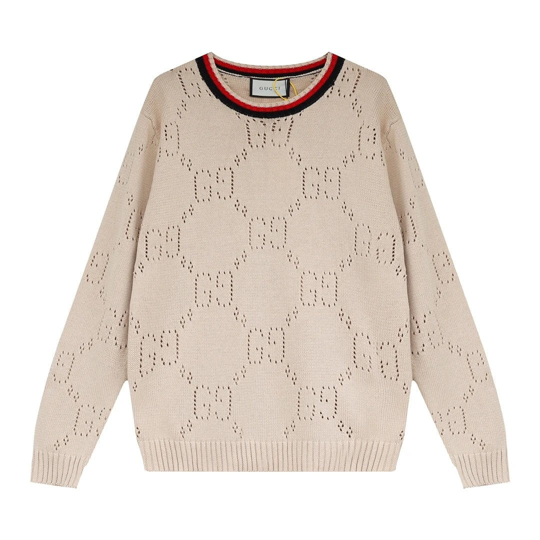 Gucci Sweater Hollow Alphabet Knitting round Neck Sweater Long Sleeve Thicken Lazy Style Men's and Women's Same Loose Knitted Jacket Outer and Inner Wear All-Matching Casual