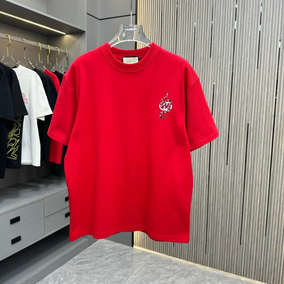 Gucci T-shirt Back Print and Chest Patch Embroidery Craft logo round Neck Short Sleeve25ss New pure cotton T Unisex T-Shirt OS Loose Fit Base Shirt Top Half Sleeve T-Shirt