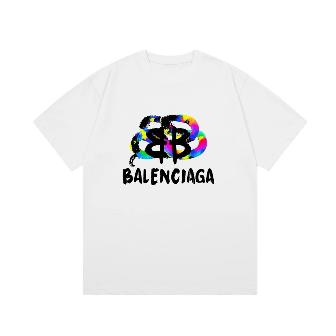 Balenciaga T-shirt Colorful Graffiti Letter Print Logo Logo Crew Neck Short Sleeve25ss New Pure Cotton Unisex Style T T-shirt OS Loose Fit Base Shirt Top Half Sleeve T-Shirt