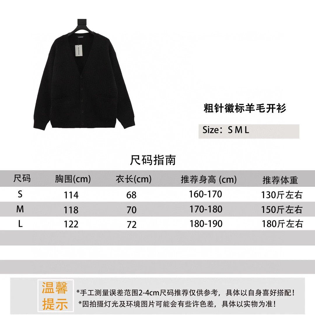 Balenciaga Sweater Thick Needle Logo Wool Cardigan for Men and Women